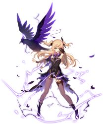 Rule 34 | 1girl, bird, blonde hair, breasts, crow, elbow gloves, electricity, fischl (genshin impact), full body, genshin impact, gloves, green eyes, hair over one eye, highres, long hair, medium breasts, official art, standing, thighhighs, third-party source, transparent background