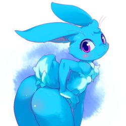 Rule 34 | blue hair, rabbit, flat chest, furry, mizuki kotora, nipples, purple eyes
