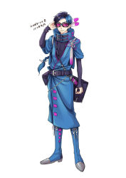 Rule 34 | 1boy, alternate color, belt, black hair, blue footwear, blue hair, boots, bracelet, character name, creatures (company), game freak, gen 4 pokemon, glasses, hair ornament, jewelry, kasuka108, looking at viewer, male focus, multicolored hair, nintendo, personification, pokemon, red eyes, shiny pokemon, solo, standing, two-tone hair, yanmega