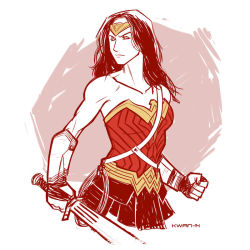 Rule 34 | 1girl, amazon warrior, armor, belt, clenched hand, dawn of justice, dc comics, dccu, lasso, muscular, pteruges, sketch, solo, strapless, sword, tiara, vambraces, weapon, wonder woman, wonder woman (series)