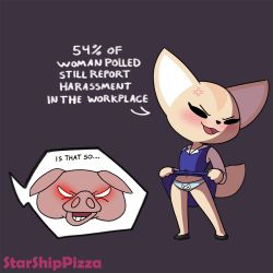 Rule 34 | 10s, 1boy, 1girl, aggressive retsuko, anger vein, angry, animal ears, animal print, artist name, black eyes, black footwear, blank eyes, blue panties, blue skirt, blue vest, blush, cat panties, cat print, clothes lift, disembodied head, english text, fenneko, formal, fox ears, fox tail, full body, furry, glowing, glowing eyes, hands up, hog honcho, lifting own clothes, long sleeves, navel, open mouth, panties, pig ears, print panties, purple background, red eyes, shirt, shoes, simple background, skirt, skirt lift, skirt suit, speech bubble, standing, starshippizza, suit, tail, talking, teeth, text focus, underwear, vest, white shirt