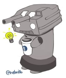 Rule 34 | 10s, cannon, coffee cup, commentary request, cup, disposable cup, kantai collection, light bulb, no humans, o o, rensouhou-kun, retorillo, simple background, tumblr, twitter username, white background
