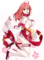 Rule 34 | 1girl, ahoge, asymmetrical legwear, breasts, bridal garter, cherry blossom print, chinese commentary, commentary request, detached sleeves, floral print, full body, green eyes, highres, hololive, large breasts, looking at viewer, open mouth, panties, pink hair, sakura miko, sakura miko (1st costume), sideboob, single sock, single thighhigh, socks, solo, thigh strap, thighhighs, underwear, virtual youtuber, white panties, white socks, yorei (death0813)
