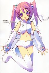 Rule 34 | 1girl, belly, boots, cable, controller, flat chest, game console, game controller, gamepad, gloves, hair ornament, highres, ito noizi, navel, personification, pink hair, playstation-tan, playstation symbols, purple eyes, short shorts, shorts, solo, sony, thigh boots, thighhighs, twintails, vambraces