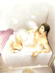 Rule 34 | 1boy, abs, bath, black hair, bubble, cleaning, indoors, itto (mentaiko), male focus, nude, solo