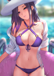 Rule 34 | 1girl, bikini, breasts, caitlyn (league of legends), cleavage, hat, large breasts, league of legends, pd (pdpdlv1), pool party caitlyn, swimsuit, wet