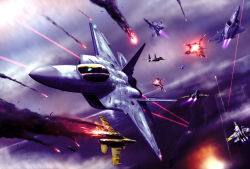 Rule 34 | ace combat, ace combat 04, aerial battle, afterburner, aircraft, airplane, battle, cannon, cloud, commentary, contrail, crushing, destruction, directed-energy weapon, energy, energy beam, energy cannon, energy weapon, explosion, f-22, fighter jet, fire, flying, fortress, highres, jet, laser, laser cannon, laser weapon, light, megalith, meteor, military, military vehicle, missile, mobius 1, no humans, realistic, shooting star, smoke, su-37, vehicle focus, war, weapon, yellow 13, yellow squadron, zephyr164