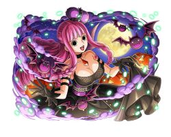 Rule 34 | 1girl, animal, bat (animal), breasts, cleavage, full moon, goth fashion, gothic lolita, halloween, halloween costume, jack-o&#039;-lantern, large breasts, lolita fashion, long hair, moon, night, night sky, official art, one piece, one piece treasure cruise, open mouth, outdoors, perona, pink hair, sky