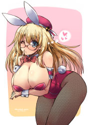 Rule 34 | 10s, 1girl, adapted costume, animal ears, artist name, atago (kancolle), beret, black pantyhose, blonde hair, blue eyes, blush, bow, bowtie, breasts, cleavage, covered navel, dated, fake animal ears, glasses, hat, highres, kantai collection, large breasts, leotard, pantyhose, playboy bunny, rabbit ears, rabbit tail, red leotard, shinshin, short hair, simple background, smile, solo, tail, unmoving pattern, wrist cuffs