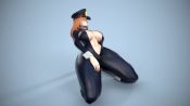 Rule 34 | 1girl, 3d, animated, arm support, ass, black bodysuit, bodysuit, boku no hero academia, boots, breasts, brown eyes, brown hair, curvy, from side, hat, huge breasts, kneeling, long hair, multiple views, navel, simple background, smile, solo, stomach, thick thighs, thighs, turnaround, unzipped, usukeninja, utsushimi kemii, video, wide hips, wrist cuffs