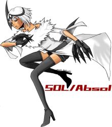 Rule 34 | absol, creatures (company), game freak, gen 3 pokemon, nintendo, non-web source, personification, pokemon, red eyes, simple background, solo, white hair