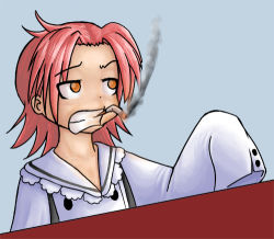 Rule 34 | 00s, brown eyes, cigarette, kogami akira, lowres, lucky star, oversized clothes, pink hair, smoking, solo