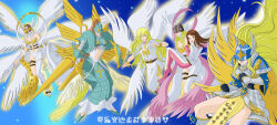 Rule 34 | angel, angel girl, angewomon, belt, digimon, digimon (creature), genderswap, genderswap (mtf), highres, long hair, mask, ofanimon, original, seraphimon, wings