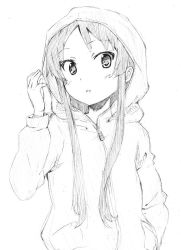 Rule 34 | 1girl, akiyama mio, alternate hair length, alternate hairstyle, black eyes, black hair, blush, greyscale, hime cut, k-on!, long hair, looking at viewer, monochrome, nome (nnoommee), open mouth, simple background, solo, very long hair