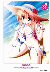 Rule 34 | 1girl, absurdres, bikini, blonde hair, blue eyes, hat, highres, magi-cu, maruchan., mouth hold, popsicle, solo, swimsuit
