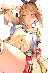 Rule 34 | 1girl, atelier (series), atelier ryza, atelier ryza 1, bad id, bad twitter id, belt, blush, breasts, brown eyes, brown hair, hair ornament, hairclip, hat, highres, jewelry, looking at viewer, necklace, open mouth, red shorts, reisalin stout, reno 0901, short shorts, shorts, solo, star (symbol), thighhighs, thighs, yellow eyes