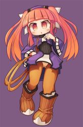 Rule 34 | 1girl, blush, boots, dewprism, dress, knee boots, long hair, long sleeves, looking at viewer, mint (dewprism), nanatsuta, open mouth, orange pantyhose, pantyhose, pink hair, red eyes, simple background, solo, twintails, weapon