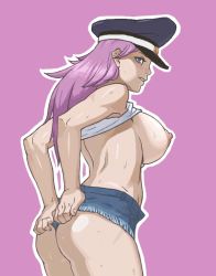 Rule 34 | breasts, capcom, denim, denim shorts, final fight, hat, huge breasts, peaked cap, pink hair, poison (final fight), shorts