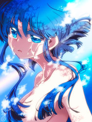 1girl blue_eyes blue_hair breasts cleavage raimu_(ranxa) ranma_1/2 short_hair tears tendou_akane