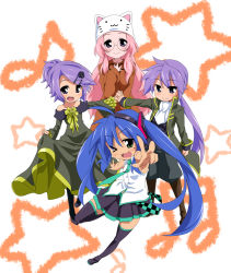 Rule 34 | 4girls, :3, aku no meshitsukai (vocaloid), aku no musume (vocaloid), alternate hairstyle, black socks, blue hair, blush, boots, clothes lift, cosplay, dress, dress lift, glasses, green eyes, hair ornament, hairclip, hand on another&#039;s chest, hand on own chest, hat, hatsune miku, hatsune miku (cosplay), high heels, hiiragi kagami, hiiragi tsukasa, izumi konata, jacket, kagamine len, kagamine len (cosplay), kagamine rin, kagamine rin (cosplay), knee boots, kneehighs, long hair, lucky star, megurine luka, megurine luka (cosplay), megurine luka (toeto), mole, mole under eye, multiple girls, necktie, one eye closed, open mouth, outstretched hand, own hands clasped, own hands together, pantyhose, pink hair, pleated skirt, ponytail, purple eyes, purple hair, shoes, short hair, siblings, sisters, skirt, smile, socks, strapless, strapless dress, takara miyuki, takeya yuuki, thigh boots, thighhighs, toeto (vocaloid), twins, twintails, v, very long hair, vocaloid, lat model (mikumikudance), wink