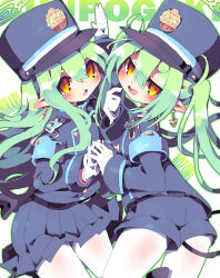 Rule 34 | 2girls, armband, blue archive, blue armband, blue hat, blue jacket, blue shorts, blue skirt, blush, commentary request, dangomushi, demon tail, earrings, gloves, green hair, hair between eyes, hat, hikari (blue archive), jacket, jewelry, long hair, looking at viewer, multiple girls, nozomi (blue archive), open mouth, pantyhose, pointy ears, shorts, sidelocks, skirt, smile, tail, twintails, white gloves, white pantyhose, yellow eyes