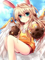 Rule 34 | 1boy, animal ears, animal hands, blouse, cat paws, chung seiker, dolphin, elsword, iron paladin (elsword), jewelry, long hair, male focus, necklace, orange shirt, rabbit ears, rudia, seashell, shell, shirt, tagme, thighs, trap, wings
