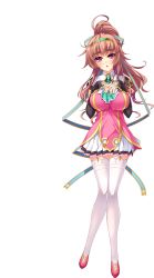 Rule 34 | 1girl, absurdres, batetsu, batetsu (koihime musou), blush, breasts, full body, hands on own chest, headband, high heels, highres, koihime musou, large breasts, long hair, looking at viewer, pink eyes, pink hair, pleated skirt, ponytail, skirt, solo, standing, thighhighs, transparent background, white thighhighs, yatsuha kanan, zettai ryouiki