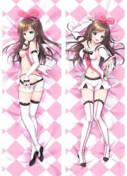 Rule 34 | 1girl, :d, ass, bed sheet, boots, breasts, brown hair, butt crack, clothes pull, collarbone, collared shirt, dakimakura (medium), detached sleeves, from above, full body, green eyes, hairband, kizuna ai, kizuna ai inc., long hair, long sleeves, looking at viewer, lying, medium breasts, midriff, moeanime, multicolored hair, navel, on back, on side, open clothes, open mouth, open shirt, panties, pink hair, pink hairband, pulled by self, sailor collar, sailor shirt, shirt, short shorts, shorts, shorts pull, sideboob, sleeveless, sleeveless shirt, smile, solo, standing, stomach, streaked hair, thigh boots, thighhighs, two-tone hair, underwear, very long hair, virtual youtuber, white footwear, white panties, white sailor collar, white shirt, white shorts, white sleeves, zettai ryouiki