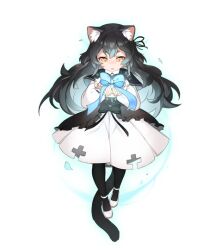 Rule 34 | 1girl, animal ear fluff, animal ears, artist request, black bow, black hair, black pantyhose, black tail, blue bow, blue bowtie, bow, bowtie, cat, cat ears, cat girl, cat tail, commentary request, full body, hair between eyes, high-waist skirt, little witch nobeta, long hair, long sleeves, non-web source, official art, pantyhose, phyllis (human) (little witch nobeta), phyllis (little witch nobeta), shirt, shoes, simple background, skirt, slit pupils, solo, standing, tail, thick eyebrows, transparent background, very long hair, white footwear, white shirt, yellow eyes