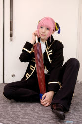 Rule 34 | cosplay, gintama, hairpods, kagura (gintama), nedi, photo (medium), pink hair, umbrella, uniform