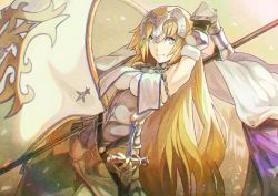 Rule 34 | 1girl, alternate costume, armor, armored dress, bad id, bad pixiv id, blonde hair, blue eyes, braid, breasts, fate/apocrypha, fate/grand order, fate (series), flag, gauntlets, headpiece, jeanne d&#039;arc (fate), jeanne d&#039;arc (ruler) (fate), jeanne d&#039;arc (third ascension) (fate), long hair, naro0427, single braid, smile, solo, very long hair