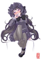 Rule 34 | 10s, 1girl, black hair, blush, dated, feet, gothic lolita, highres, image sample, isolated island oni, kanon (kurogane knights), kantai collection, lolita fashion, long hair, pantyhose, pov, shoes, simple background, single shoe, solo, toes