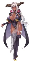 Rule 34 | 1girl, armlet, asymmetrical gloves, blunt bangs, boots, bracelet, breasts, cape, cleavage, dark-skinned female, dark skin, demon girl, facing viewer, female focus, full body, game cg, gloves, hair intakes, highleg, highleg leotard, highres, horns, huge breasts, jewelry, legs together, leotard, long hair, looking at viewer, mismatched gloves, muchimuchi dekapai mara gui maou-sama to onboro yojouhan dousei seikatsu, no bra, official art, orcsoft, phrygia ornstein, pointy ears, sian, smile, solo, standing, thigh boots, thighhighs, transparent background, very long hair, white gloves, white hair