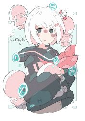 Rule 34 | 1girl, absurdres, black eyes, black sailor collar, black shirt, blush, bubble, cropped torso, floating clothes, hair ornament, hairclip, haru57928031, highres, jellyfish, long sleeves, looking at viewer, neckerchief, original, puffy long sleeves, puffy sleeves, red neckerchief, sailor collar, shirt, short hair, solo, upper body, white hair