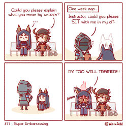 Rule 34 | ..., 1other, 2girls, 4koma, :&lt;, ahoge, ambiguous gender, animal ears, arknights, beret, bird girl, bird wings, black coat, black hair, black jacket, black pants, blush, brown gloves, brown hair, chair, chibi, clipboard, closed eyes, coat, comic, commentary, dobermann (arknights), doctor (arknights), dog ears, dog girl, dumbbell, ear wiggle, english commentary, english text, feather hair, full-face blush, gloves, hair between eyes, hat, helm, helmet, highres, holding, holding clipboard, hood, hood up, hooded coat, hooded jacket, jacket, long hair, long sleeves, multiple girls, on chair, on floor, pants, plume, plume (arknights), short hair, sitting, sweatdrop, twitter username, wings, wittle red