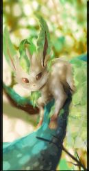 Rule 34 | 2013, branch, commentary, creature, creatures (company), day, english commentary, full body, game freak, gen 4 pokemon, jazzycat, leafeon, nature, nintendo, no humans, pillarboxed, pokemon, pokemon (creature), signature, solo