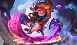 Rule 34 | 1girl, absurdly long hair, absurdres, blue eyes, bracelet, braid, bug, butterfly, commentary, crop top, crossed ankles, english commentary, feet, floating, hands on feet, heterochromia, highres, insect, jessica oyhenart, jewelry, league of legends, long hair, multicolored hair, official art, orange hair, pendant, pink hair, prehensile hair, purple eyes, purple hair, scarf, sitting, smile, solo, sparkle, stomach, toeless legwear, toes, very long hair, zoe (league of legends)