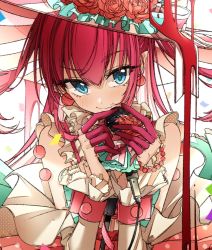 Rule 34 | 1girl, blue eyes, blue ribbon, choker, detached sleeves, dress, earrings, elizabeth bathory (fate), elizabeth bathory (fate/extra ccc), elizabeth bathory (third ascension) (fate), fate (series), flower, frilled choker, frills, hair between eyes, hat, highres, holding, holding microphone, jewelry, long hair, long sleeves, looking at viewer, microphone, microphone stand, osanai, pink dress, pink flower, pink hair, pink hat, pointy ears, polka dot, polka dot dress, ribbon, sidelocks, signature, sleeveless, sleeveless dress, smile, solo, striped clothes, striped headwear, tail, tail flower, tail ornament, top hat, vertical-striped clothes, vertical-striped headwear, very long hair, wrist cuffs