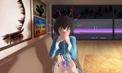 Rule 34 | absurdres, blush, commission, couch, couple, dgkamikaze, gift, heart, heart-shaped pupils, highres, marvel, painting (object), pajamas, peni parker, pool, pool ladder, pov, sandals, spider-man: into the spider-verse, spider-man (series), spider-verse, surprised, symbol-shaped pupils, wooden floor