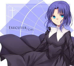 Rule 34 | 1girl, bad id, bad pixiv id, blue eyes, blue hair, cassock, character name, ciel (tsukihime), cross, frith (ya), highres, melty blood, nun, serious, short hair, sketch, solo, traditional nun, tsukihime