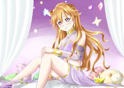 Rule 34 | 1girl, absurdres, artist name, artist request, bare legs, bed, blush, bracelet, breasts, brown hair, butterfly (love live!), choker, cleavage, clothing cutout, collarbone, cropped shirt, crown, curtains, detached sleeves, double bun, dress, dress shirt, earrings, female focus, gold bracelet, hair between eyes, hair bun, hair rings, hand on own knee, harem outfit, heart, heart-shaped pillow, high heels, highres, jewelry, konoe kanata, long hair, looking at viewer, love live!, love live! nijigasaki high school idol club, love live! school idol festival, nail, nail polish, navel, on bed, parted lips, pillow, pink nails, puffy short sleeves, puffy sleeves, purple eyes, purple footwear, purple shirt, purple shorts, shirt, short sleeves, shorts, shoulder cutout, sitting, smile, solo, stuffed animal, stuffed sheep, stuffed toy, two side up, white curtains, yellow bracelet, yellow choker