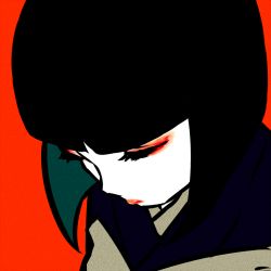 Rule 34 | 1boy, androgynous, black hair, child, close-up, crossdressing, closed eyes, eyeshadow, flat color, hunter x hunter, japanese clothes, kalluto zoldyck, kimono, lipstick, makeup, male focus, red background, simple background, solo, traditional clothes, trap