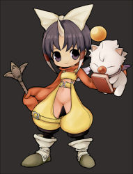 Rule 34 | 1boy, bad id, bad pixiv id, bodysuit, book, boots, cosplay, covered navel, eiko carol, eiko carol (cosplay), final fantasy, final fantasy ix, full body, horns, inazuma eleven (series), inazuma eleven go, looking at viewer, male focus, moogle, rococolove, short hair, shuu (inazuma eleven), simple background, single horn, smile, solo, standing