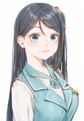 Rule 34 | black hair, blue eyes, blue vest, fangxiang cuoluan, krt girls, long hair, long sleeves, one side up, parted bangs, shirt, smile, vest, xiao qiong