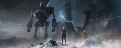 Rule 34 | 2boys, castle, cloud, energy, energy field, fainernil, glowing, glowing eyes, highres, iron giant (mecha), mecha, mountain, multiple boys, ninja, official art, parzival, production art, ready player one, realistic, robot, science fiction, signature, snow, spoilers, the iron giant, wade owen watts
