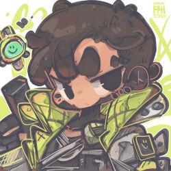 Rule 34 | 1boy, absurdres, animification, apex legends, artist name, black eyes, black gloves, black hair, black shirt, clenched hand, crypto (apex legends), dated, fingerless gloves, frown, gloves, grey jacket, hack (apex legends), highres, jacket, jrpencil, male focus, shirt, solo, thick eyebrows, v-shaped eyebrows