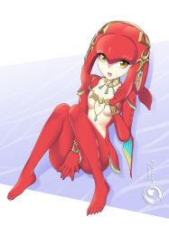 Rule 34 | 1girl, breasts, covering privates, covering crotch, embarrassed, mipha, monster girl, no nipples, orcaleon, small breasts, solo, the legend of zelda, the legend of zelda: breath of the wild