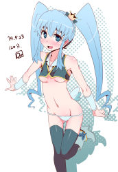 Rule 34 | 10s, 1girl, blue eyes, blue hair, blue panties, blue thighhighs, blush, breasts, crown, cure princess, dated, de (deys), happinesscharge precure!, long hair, lowleg, lowleg panties, magical girl, matching hair/eyes, no pants, open mouth, panties, precure, shirayuki hime, small breasts, solo, thigh gap, thighhighs, twintails, underboob, underwear
