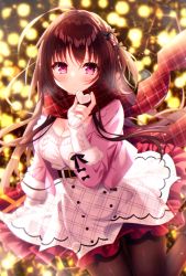 Rule 34 | 1girl, ahoge, belt, black bow, black ribbon, blurry, blurry background, blush, bokeh, bow, braid, breasts, brown hair, brown pantyhose, character request, cleavage, closed mouth, coat, commentary request, copyright request, depth of field, frilled skirt, frills, fur-trimmed coat, fur trim, hair between eyes, hair bow, heart, heart-shaped pupils, jacket, large breasts, long hair, long sleeves, looking at viewer, pantyhose, pink coat, plaid, plaid scarf, plaid skirt, purple eyes, red scarf, ribbed sweater, ribbon, scarf, shiromochi sakura, skirt, sleeves past wrists, smile, solo, sweater, symbol-shaped pupils, white day, white skirt, white sweater