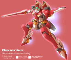 Rule 34 | character name, floating, highres, holding, holding sword, holding weapon, jetpack, levrias, looking down, mecha, no humans, open hand, robot, science fiction, solo, super robot wars, super robot wars k, sword, tamasi, thrusters, visor, weapon